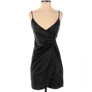 Zara black satin mini dress. size medium. Spaghetti strap. Black button details.